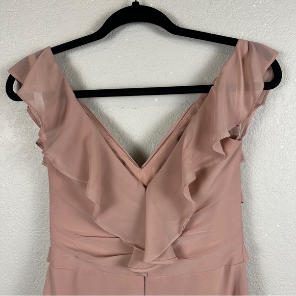 JJ 's House Elegant Empire V-Neck Floor-Length Dusty Rose Brides Maid Dress - Picture 10 of 12